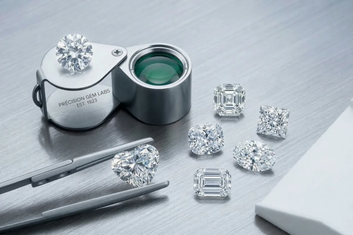 Gemologist analyzing a lab-grown diamond under laboratory equipment
